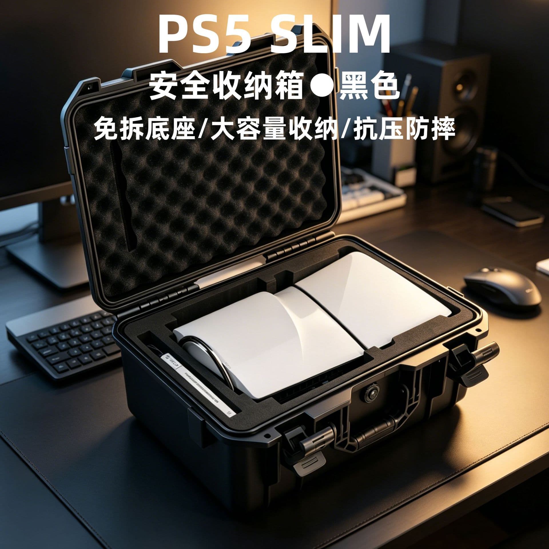 Hard Shell Carrying Case for PS5 Slim Console, Protective Storage Box with Detachable Base, Slim Travel Bag