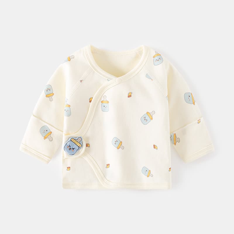 Newborn Baby Half-Back Bodysuit, Seamless Cotton, Spring/Autumn, Velcro Closure, Monk-Style Top for Full Month