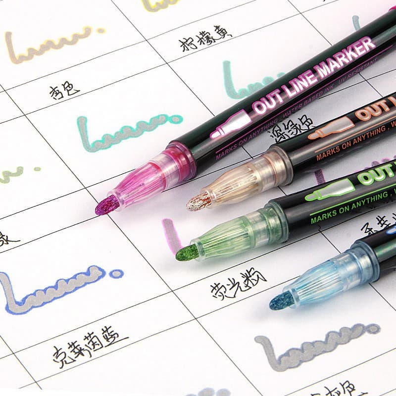 Cross-Border Amazon Dream Double-Line Pen Colorful Handbook Pen Metal Pen Outline Pen Hand-Painted 36-Color Fluorescent Marker Pen