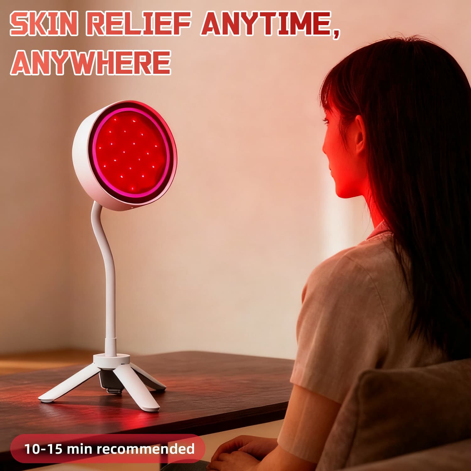 In-stock beauty lamp desktop tripod red light infrared therapy lamp timer dimming pulse far-infrared source factory