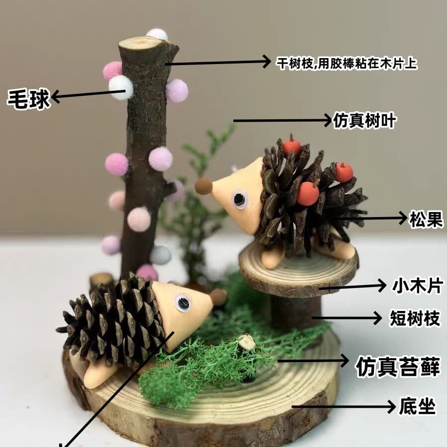 DIY Pinecone Animal Parent-Child Craft Kit with Dried Flowers, Wood Slices, and Creative Activity for Kids