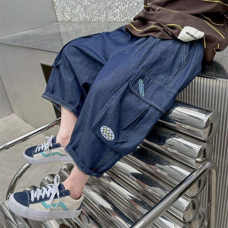 Boys' Pants 2026 Summer Tencel Jeans Cropped Pants Versatile Thin Style Handsome Loose Medium and Large Children's Casual Pants