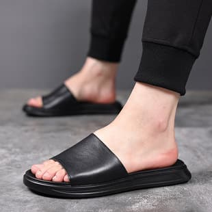 Cowhide Sandals Men Summer Outdoor Genuine Leather Flip Flops Foreign Trade Trendy Men Anti-slip Simple Sandals 1400-K