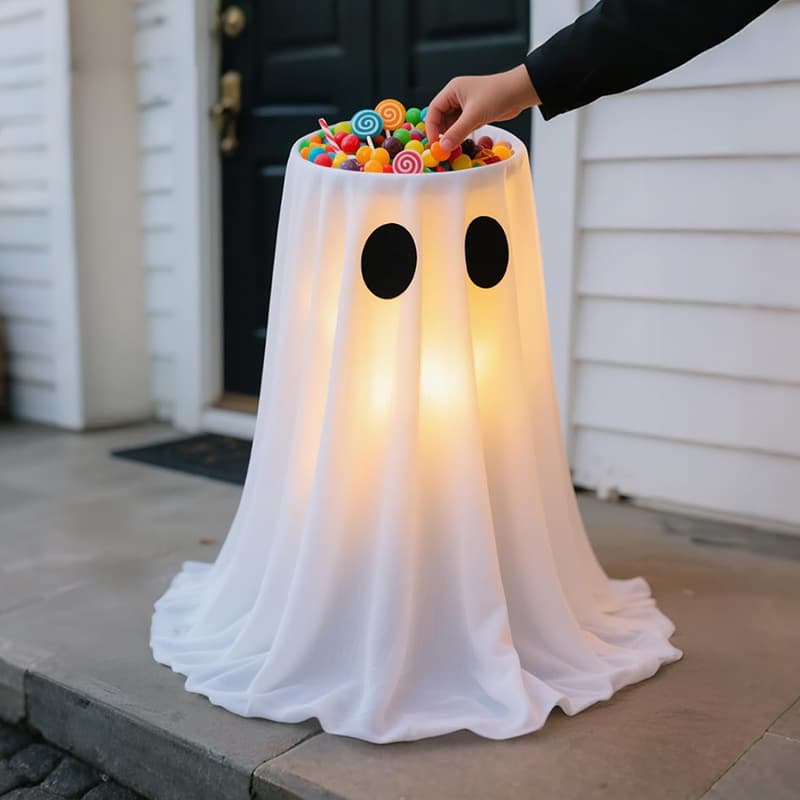 Halloween Fruit Plate Ghost Decoration Glowing Entrance Decor Pumpkin Bucket Candy Bucket Cute Outdoor Ornament