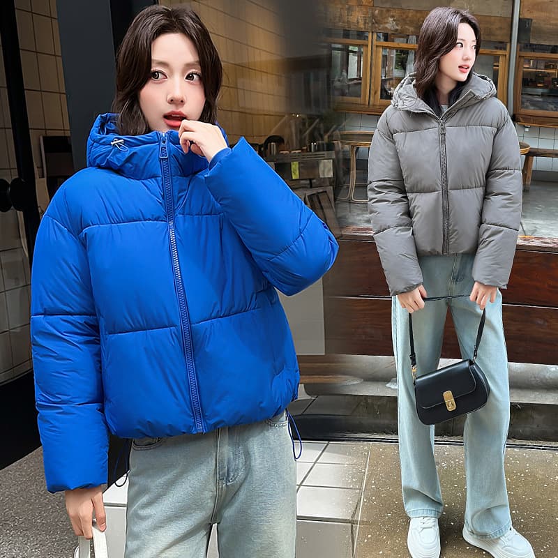 Export New Fashion Trendy Loose Fit Hooded Cotton Coat Short Style Warm Klein Blue Bread Cotton Jacket