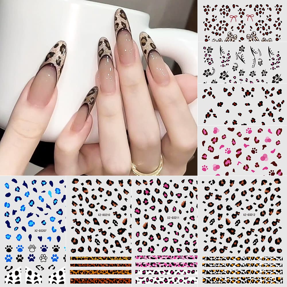 Internet celebrity popular leopard print manicure stickers autumn and winter new style adhesive back nail stickers hot girl leopard print manicure decals
