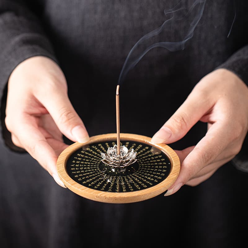 Chinese Zen Lotus Stick Incense Holder with Heart Sutra Inscription, Incense Stand for Indoor Sandalwood and Agarwood Aromatherapy Burner Decor