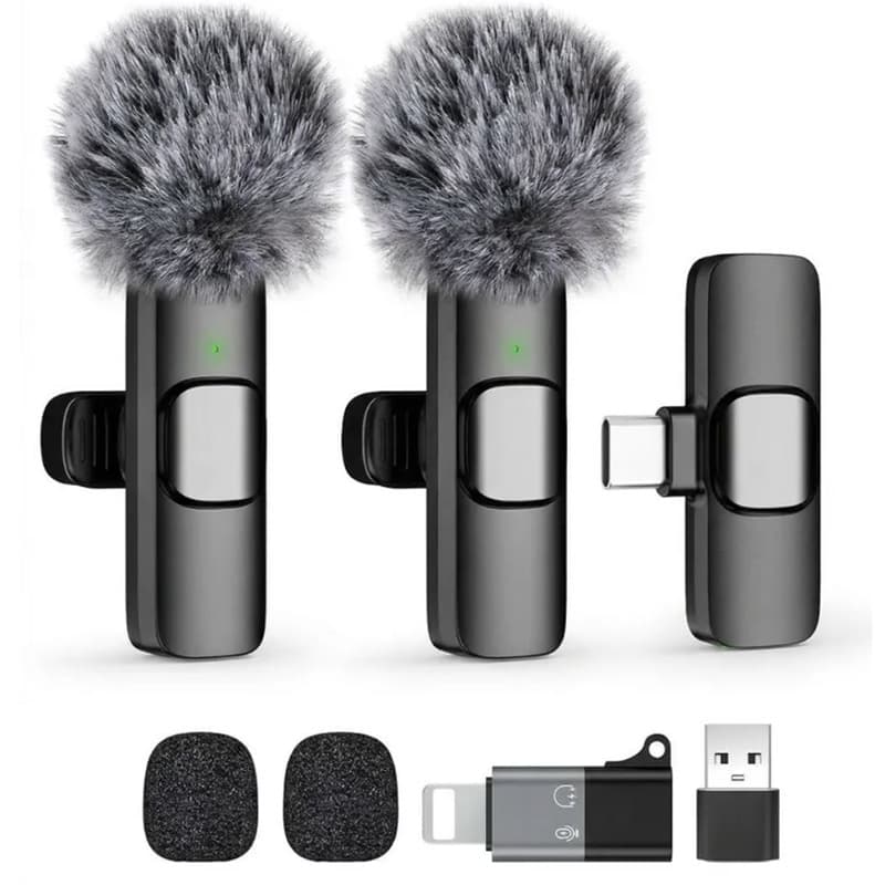 Wireless Lavalier Microphone for Outdoor Video Live Streaming K8 K9 One-to-Two Mobile Microphone Recording Wireless Mic