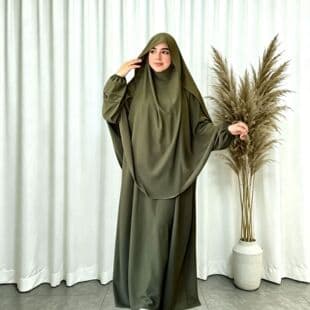 New Long Robe Cross-Border Women's Solid Color Long Sleeve Loose Dress with Long Head Scarf Two-Piece Set Export P404