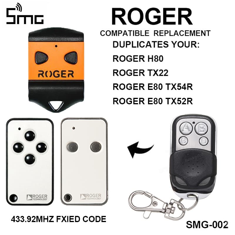 ROGER Garage Door Remote Control Key Copy 433.92MHz