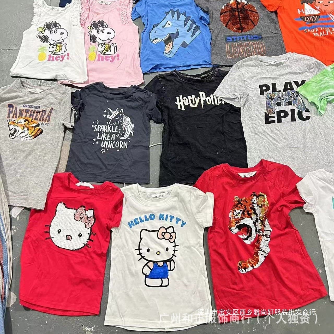 HM Series Kids Short Sleeve T-Shirt, Original Export Stock, Cartoon Print