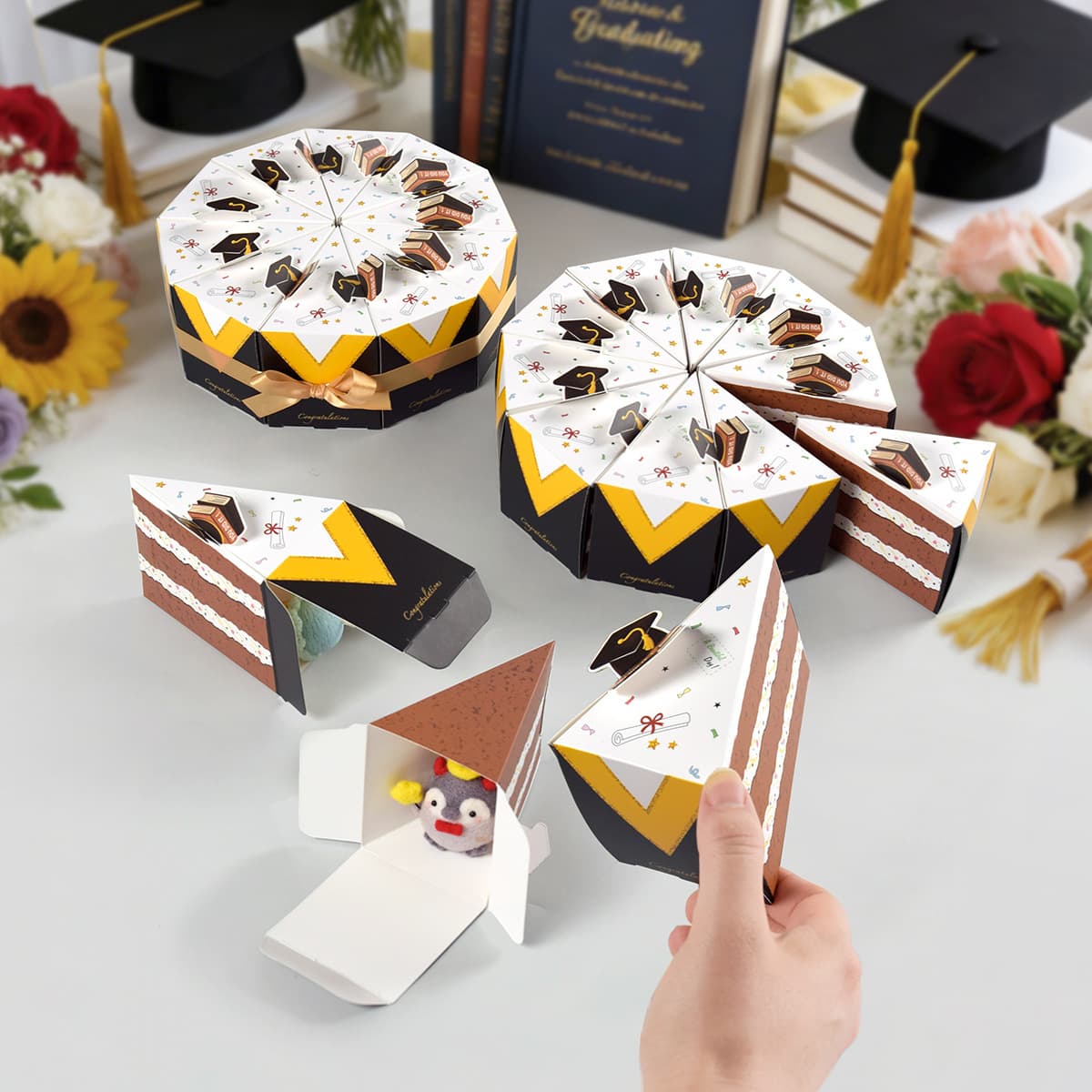 Creative Cake-Shaped Graduation Gift Box, Detachable Triangular Box, Graduation Party Surprise Candy Packaging Box, 10 Pieces/Pack