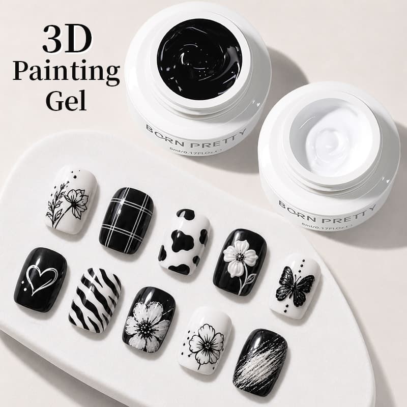 BORN PRETTY embossed glue black and white manicure painted nail polish glue nail hook edge pull line 3D micro-carving phototherapy glue