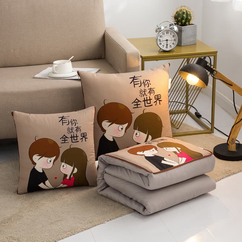 Couple Throw Pillow Blanket Car Sofa Cushion Multifunctional Office Dorm Air Conditioning Blanket Gift for Men and Women