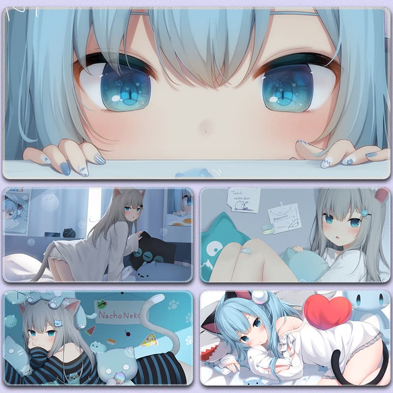Cat Feather Mouse Pad Cartoon Anime Extra Large Cute Computer Office Gaming Desk Mat