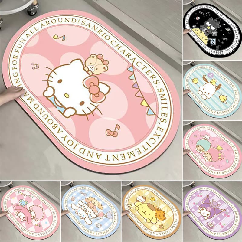 Sanrio Floor Mat Hello Kitty My Melody Kuromi Cinnamoroll Water-Absorbent Quick-Drying Bathroom Mat Carpet
