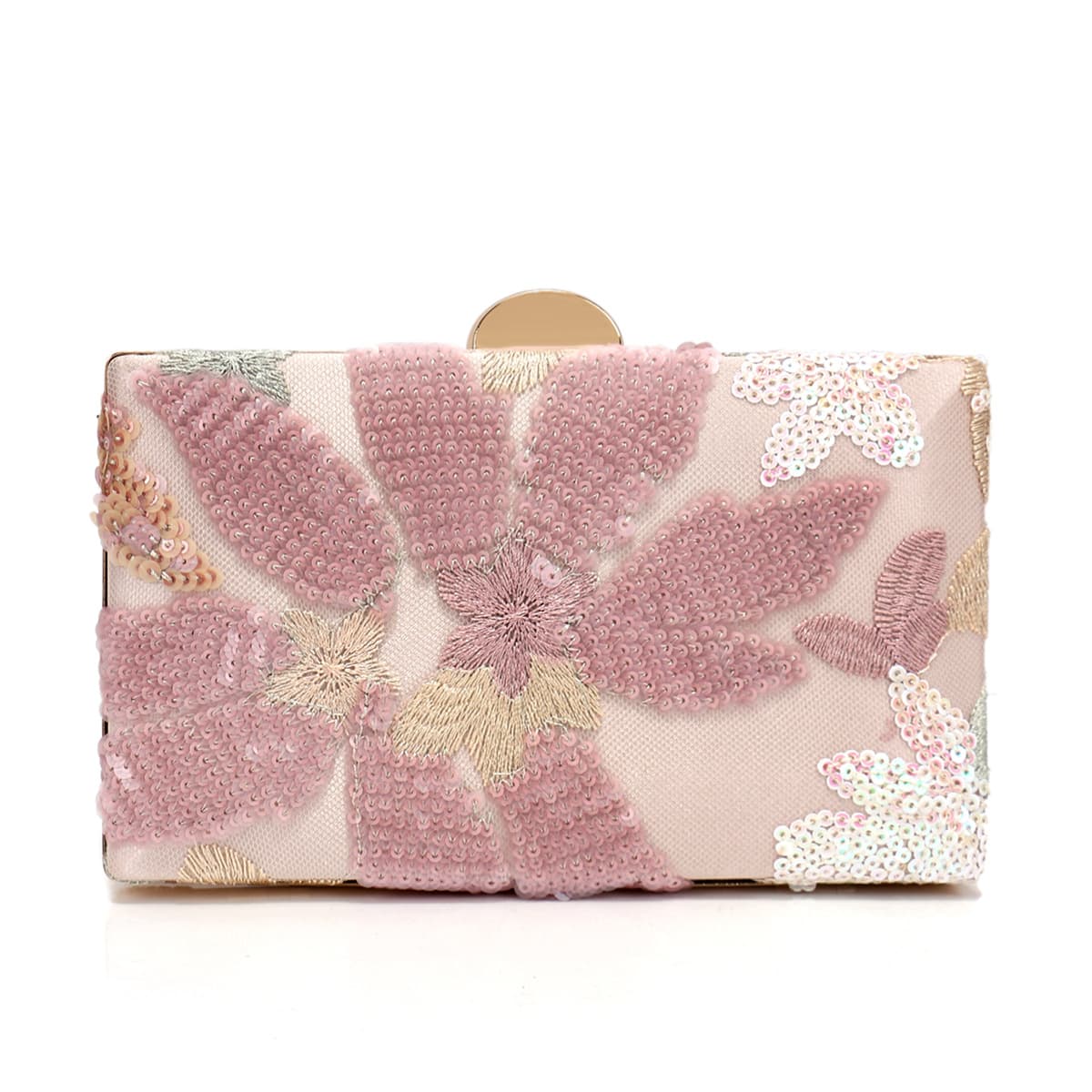 Elegant pink flower dinner bag for women, fashionable and versatile clutch bag, sequined light luxury dress, wedding small square bag