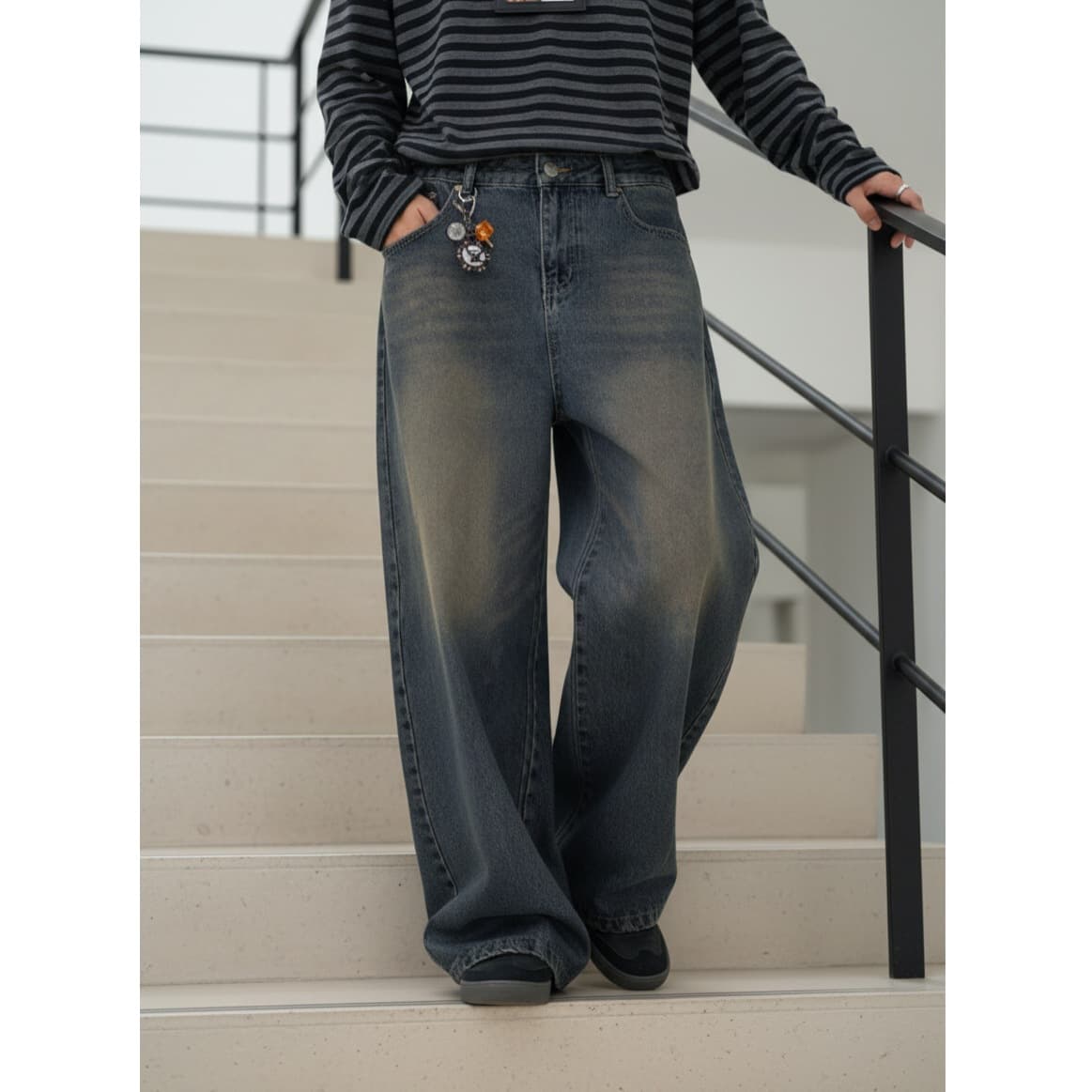 Export Cross-border Temu European Men's Jeans Minimalist Vintage Loose Straight Leg Washed Casual Long Pants