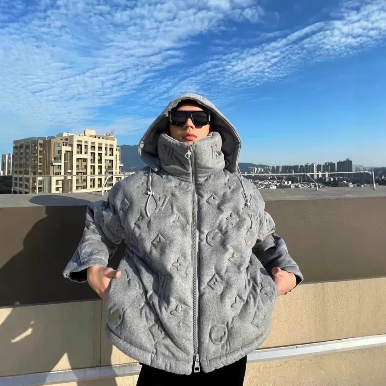 25FW European and American Style Autumn/Winter Letter Embossed Wool Puffy Down Jacket Fashionable Unisex