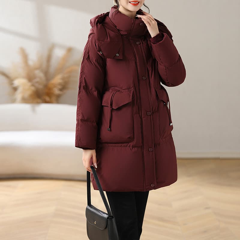 Mid-Length Hooded Mom's Down Jacket, New Fashionable Thickened Warm Winter Coat for Middle-Aged and Elderly Women, Plus Size Cotton Jacket