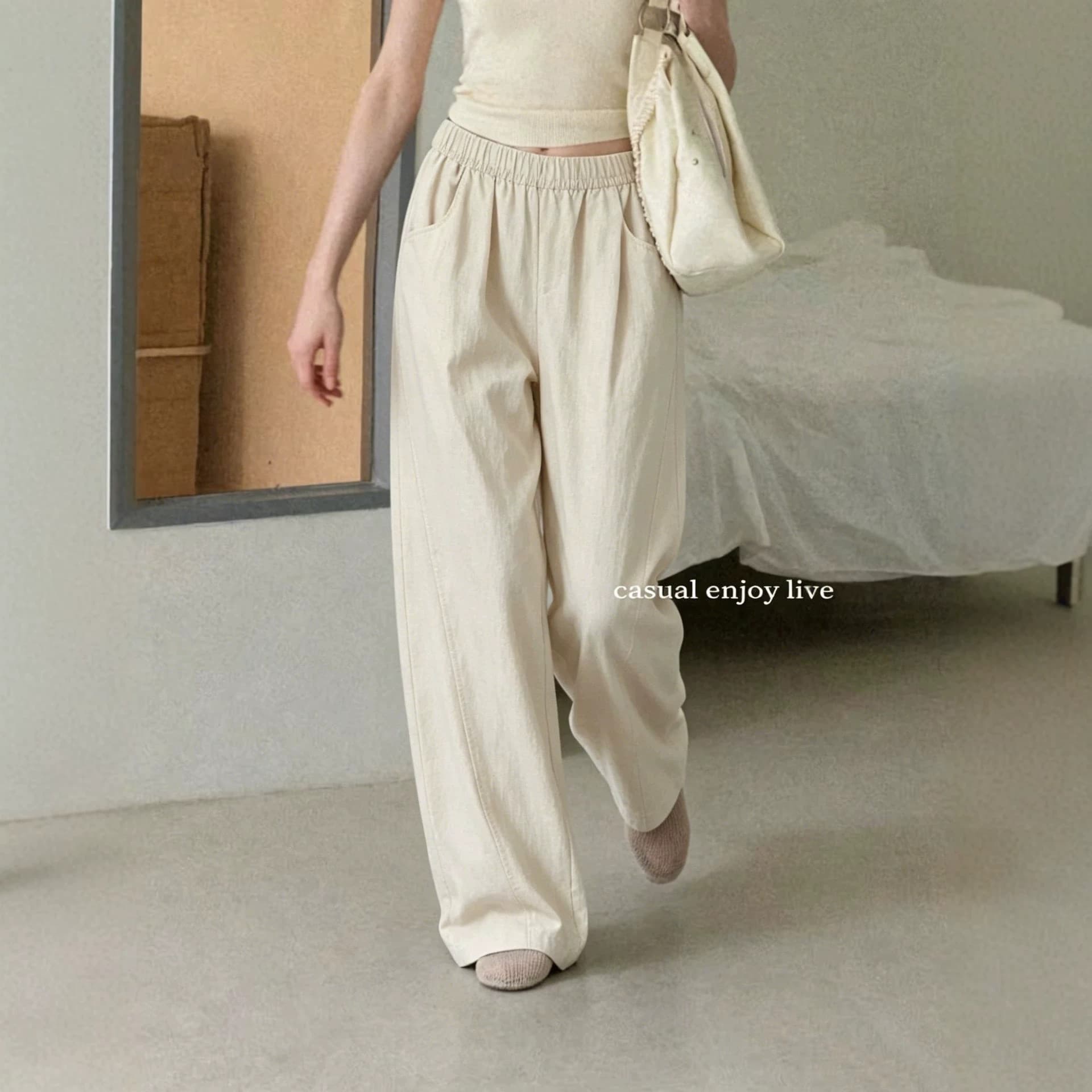 Women's European and American Export Tencel Linen Wide Leg Pants, Summer Loose Wrinkle-Resistant Sun-Protection Casual Curved Knife Pants, Thin Style Casual Trousers
