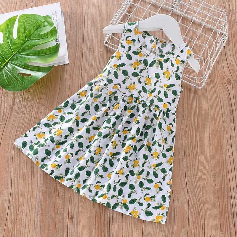 Girl's Summer Floral Princess Dress Beach Dress Cotton Silk Vest Dress Children's Wear A- Line Dress