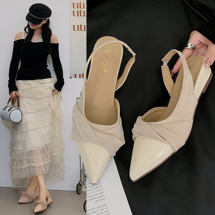 2026 summer new style Baotou sandals women's pointed toe shallow mouth back strap thick sole wedge heel lady sandals wholesale