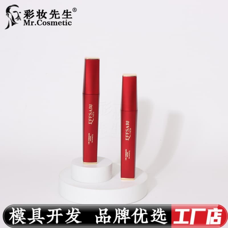 Square mascara tube with cap, bright red, 10ml large capacity eyelash growth serum empty tube packaging wholesale
