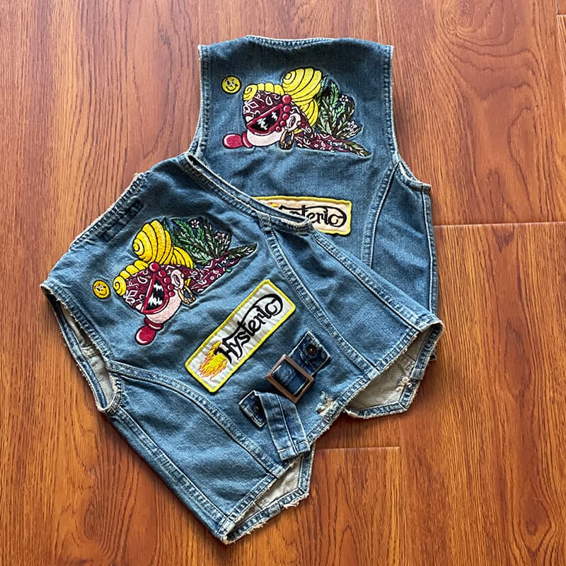 [In Stock] 2023 Spring/Autumn Trendy High-End Children's Clothing Pacifier Embroidered Bee Girls' Denim Parent-Child Vest