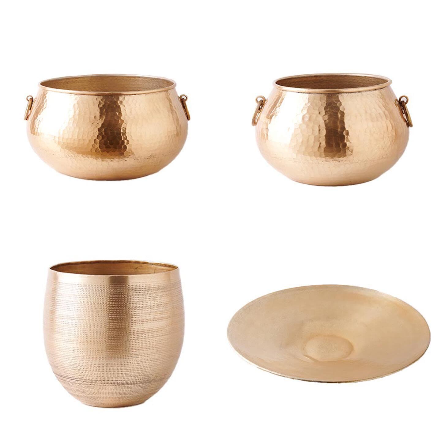 India imported aluminum golden double ring hammered flowerpot ornaments light luxury European style living room floor-standing large flower pot decorations