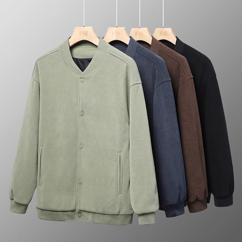 American Heavyweight Corduroy Baseball Jacket for Men, Casual Hoodie Coat, Plus Size, Fleece-Lined, Thickened, Autumn/Winter Loose Fit