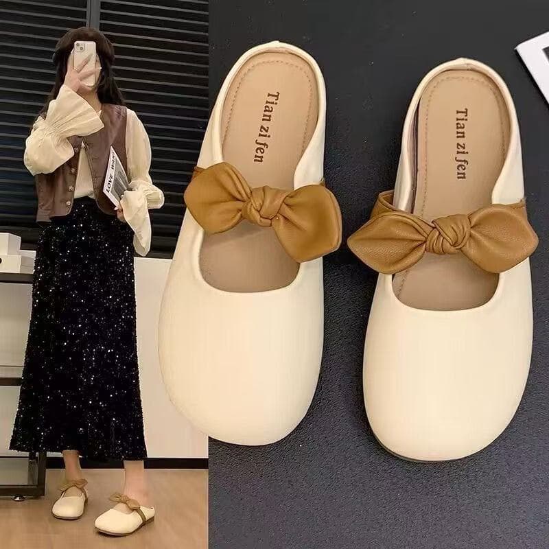 2025 New Style Bow-Tie Slip-On Flat Slip-On Lazy Closed-Toe Half-Slip-On Women's Slip-On