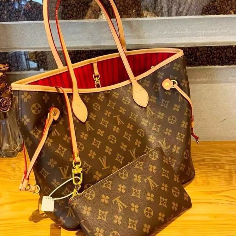 High Version L Shopping Bag Chip 2025 New Style Neverfull Genuine Leather V Tote Bag Shoulder Handbag Printed Bag