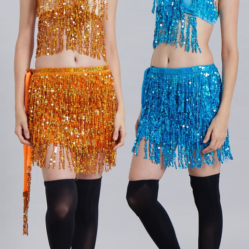 Halloween Belly Dance Hip Chain Indian Dance Hip Scarf Sequin Fringe Stage Costume Cosplay Outfit