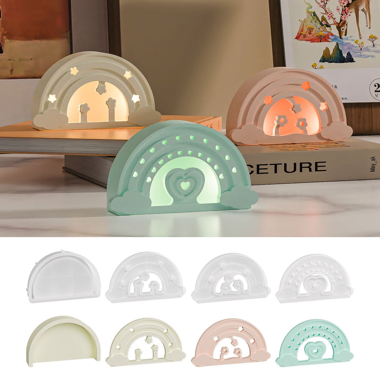DIY rainbow hollow rainbow light glue mold love plaster candlestick art ornament silicone mold