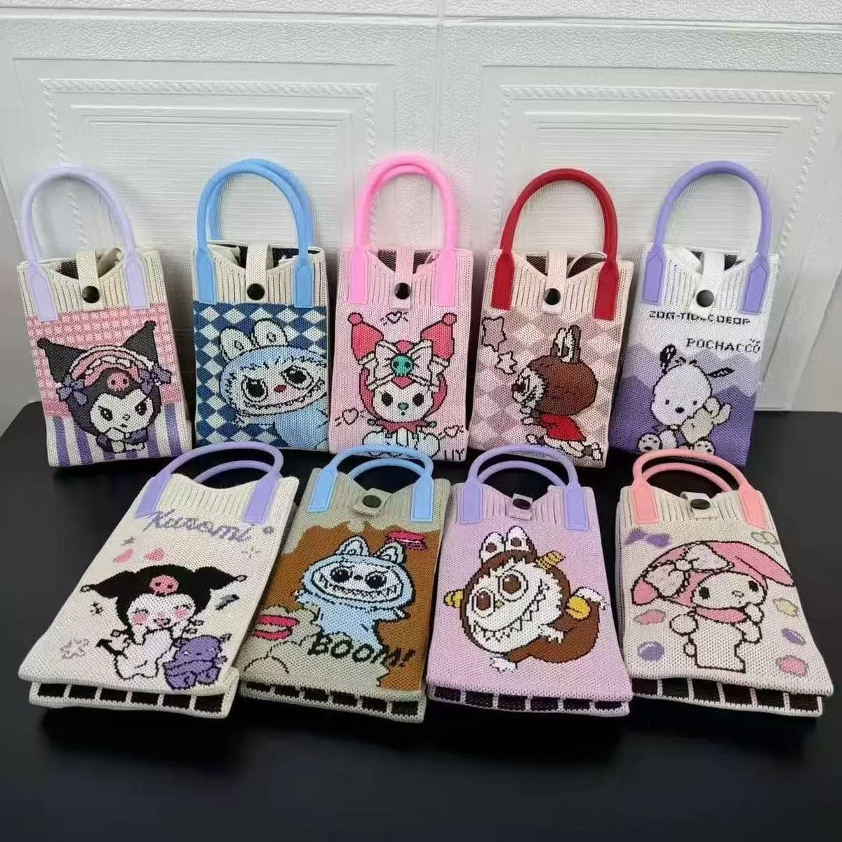 2025 Kuromi My Melody Labubu Cute Phone Bag Knitted Bag Crossbody Bag Handbag Cute Small Square
