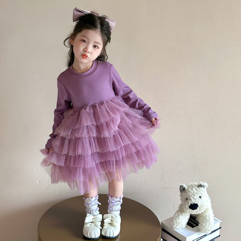 Baby girl dress, autumn fashion, children's bow princess dress, 2 to 3, 5, 4, 6, 7-year-old girl's cake gauze dress