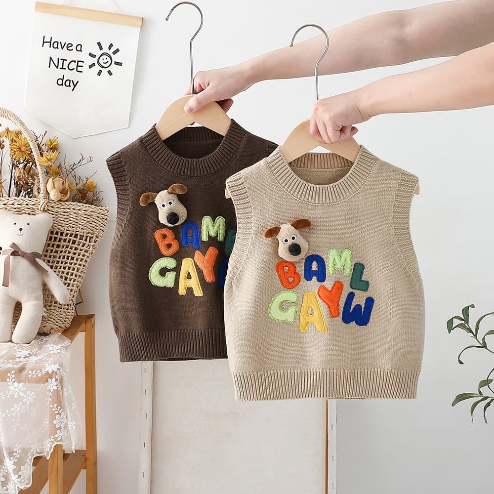 Baby Sweater Vest Cardigan Spring/Autumn Unisex Infant Letter Embroidery Children's Knit Vest Waistcoat