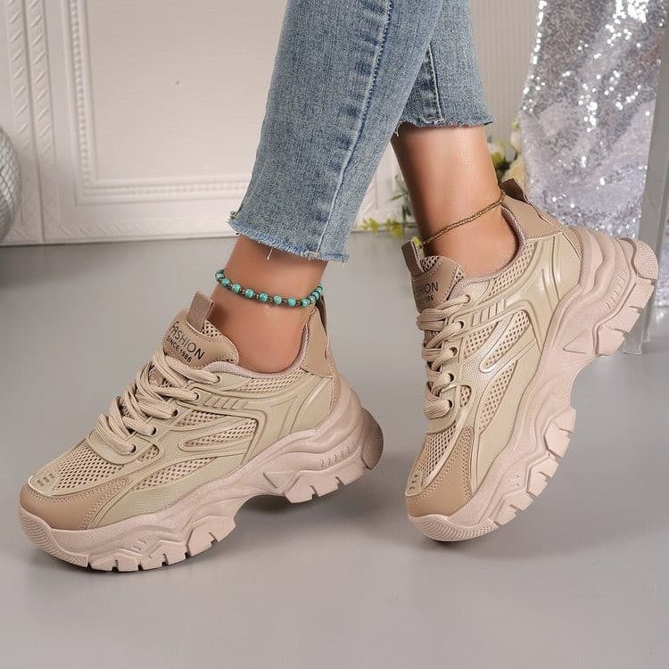 2025 Fashion Mesh Breathable White Sneakers Dad Shoes Export Thick Sole Heightening Casual Shoes Export Large Size Sports Shoes