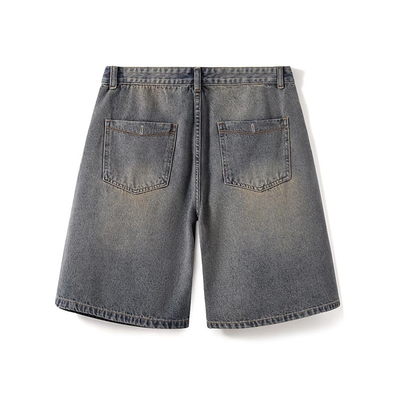 Street Style Vintage Washed Denim Shorts for Men, Distressed Faded Straight Loose Fit American High Street Cool Five-Point Shorts