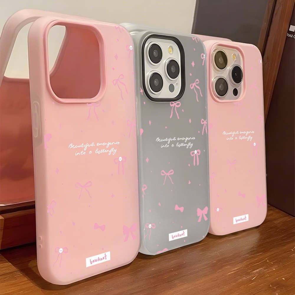 Korean Style Pink Bow Phone Case for iPhone 17 Pro Max, iPhone 16 Niche Large Cutout x