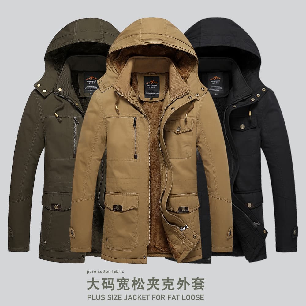 New Winter Men's Fleece-Lined Warm Casual Jacket, Korean Slim Fit Thickened Cotton Coat