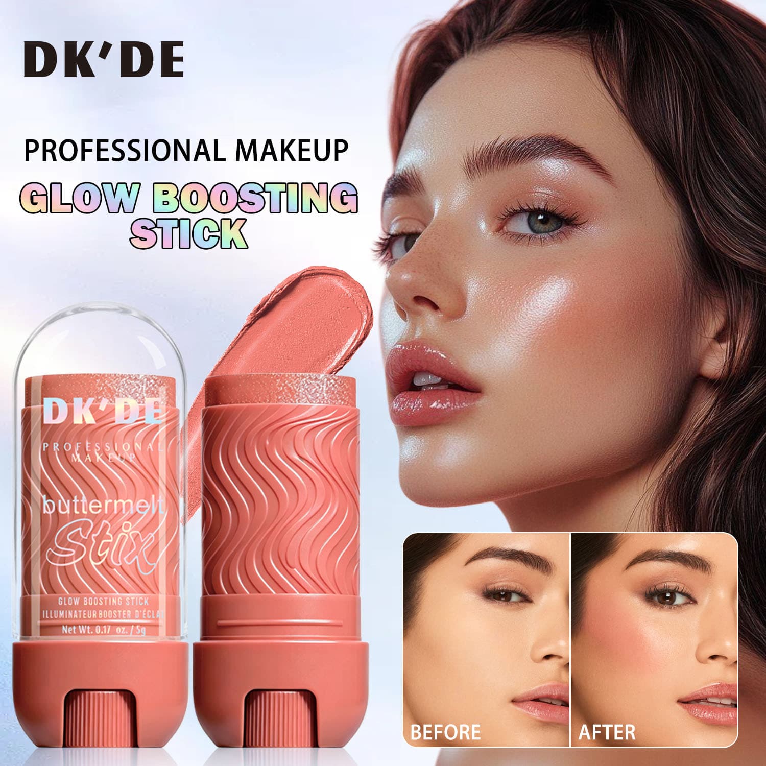 Cross-border DKDE Lip & Cheek Dual-Use Blush Stick Highlighter Long-Lasting 6-Color Pearl High-End Blush Natural 3D Radiance