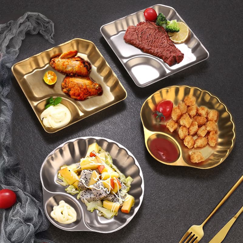 Stainless Steel Snack Plate Gold Seashell-Shaped Divided Appetizer Plate Creative Vinegar Dish Dumpling Plate Shell Plate Square Tray