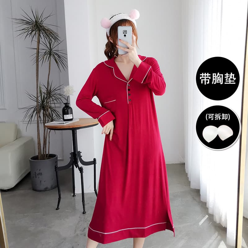 Women's Nightgown with Pads, Modal Fabric, Wearable Outside, Long Sleeves, Plus Size Home Dress, Sexy Loose Fit