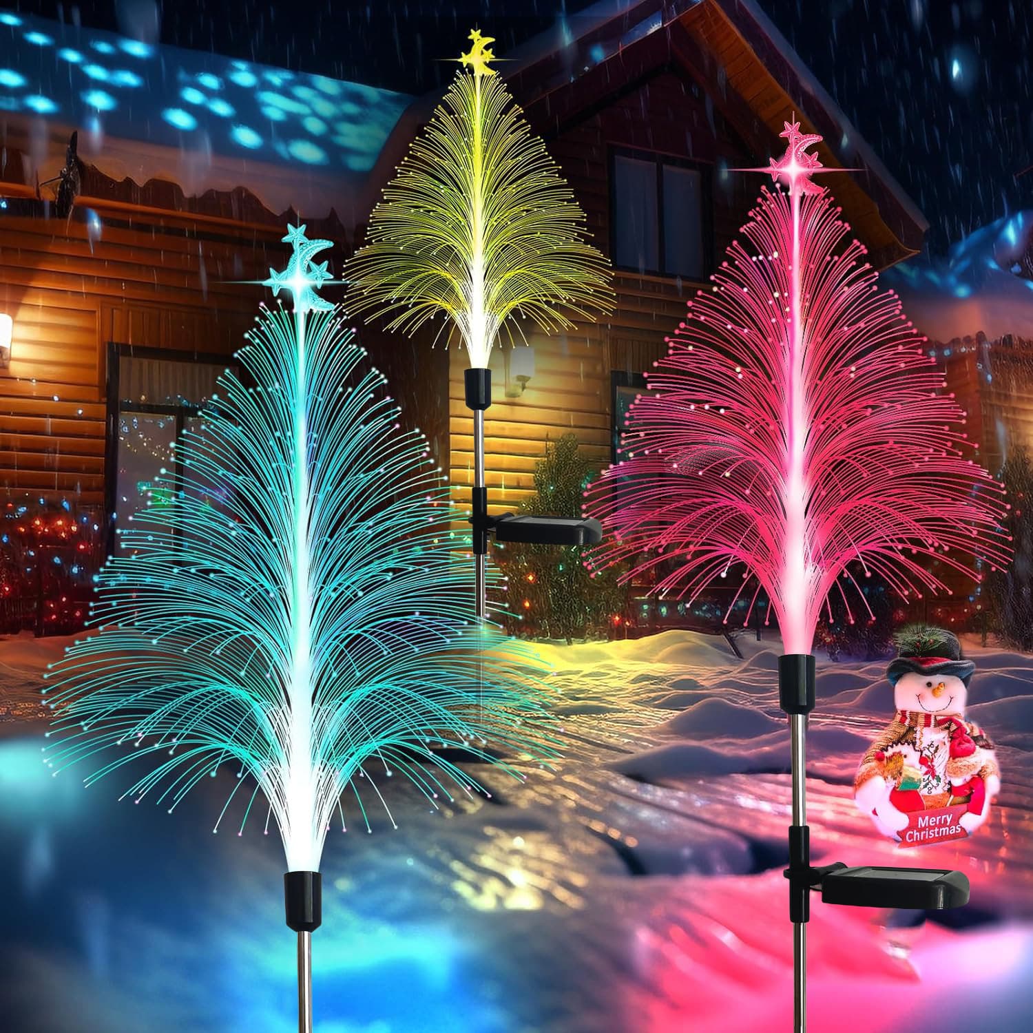 Cross-border Outdoor Solar LED Ground Spike Lights Fiber Optic Jellyfish Christmas Tree Stainless Steel Lawn Light Decoration Festival Lights