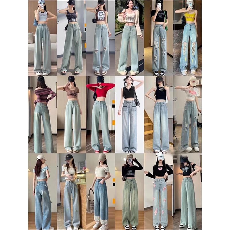 2026 Spring/Summer New Style Straight-Leg Jeans for Women, Korean Loose Wide-Leg Women's Jeans Mixed Styles Wholesale