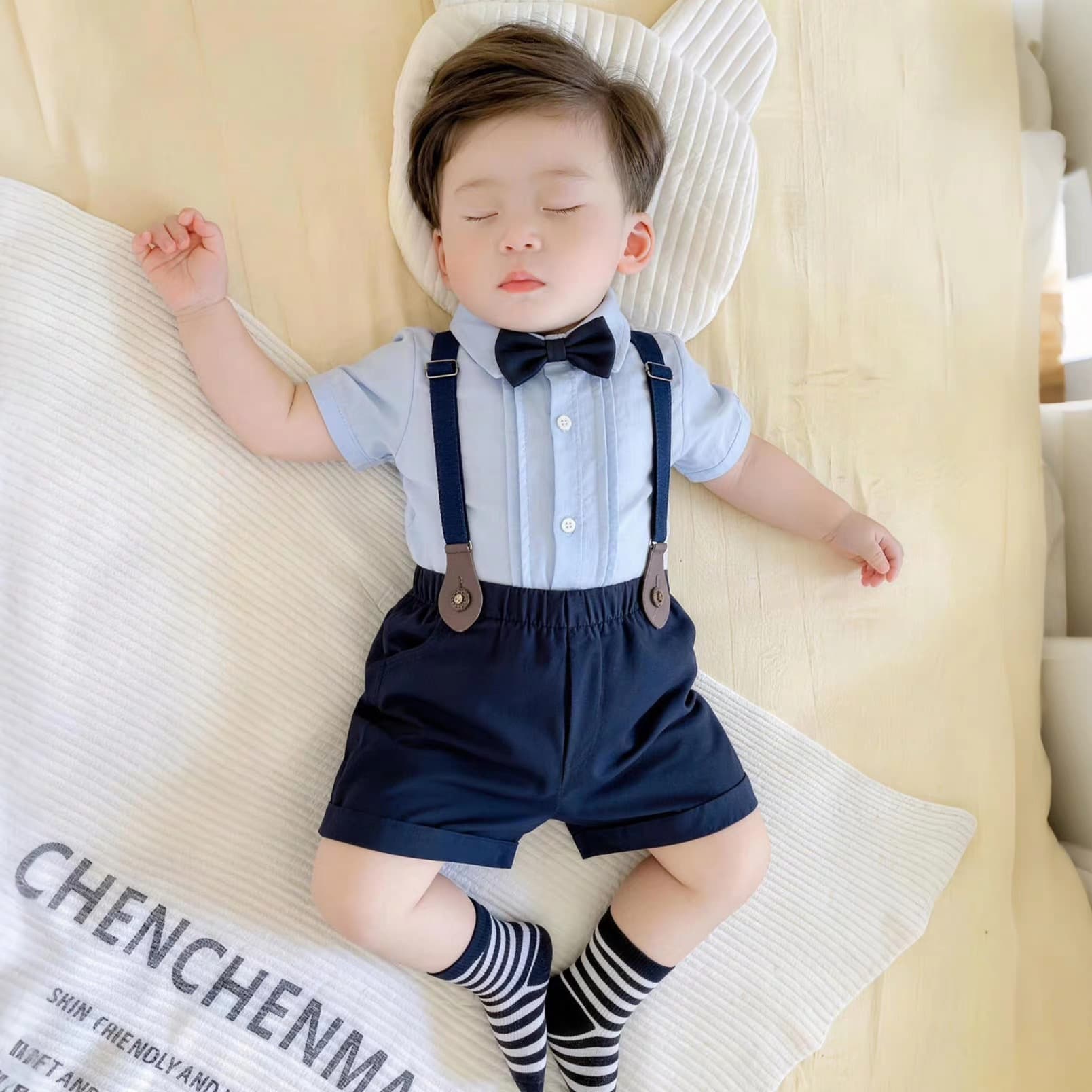 One-Year-Old Boy's Suit Set British Birthday Banquet Summer Short-Sleeve Small Suit Catch-Up Feast Clothes Trendy