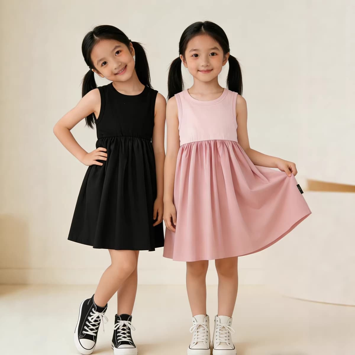 Girls 2026 Summer Dress, Korean Style Knit Patchwork Vest Dress for Little Girls, Summer Dress Wholesale