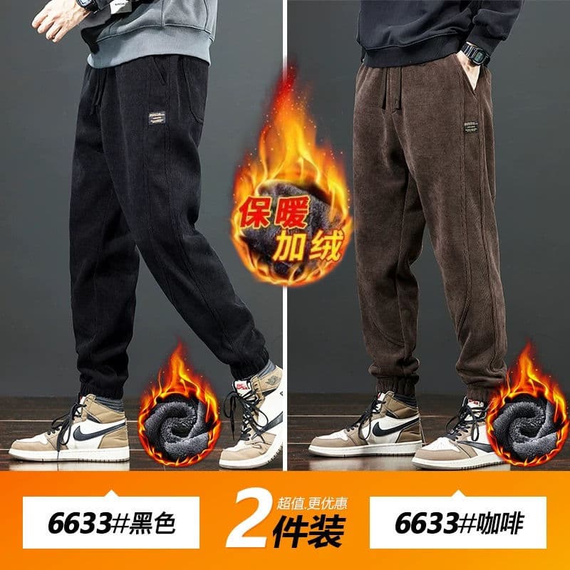 2025 New Style Winter Cotton-Lined Sweatpants for Men with Fleece Lining and Thickened Fabric, Men's Casual Trousers, Autumn and Winter Corduroy Pants